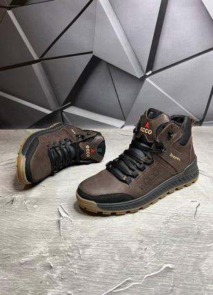 Зимові черевики ecco натуральна шкіра, мужские кожаные зимние ботинки цвет коричневий