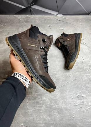 Зимові черевики ecco натуральна шкіра, мужские кожаные зимние ботинки цвет коричневий