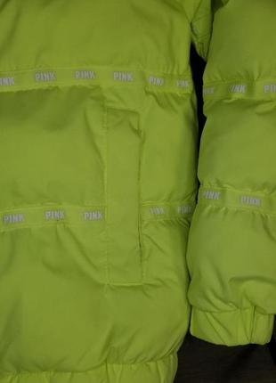 Куртка пуфер victoria's secret pink puffer winter jacket neon lime pink logo xs nwt3 фото