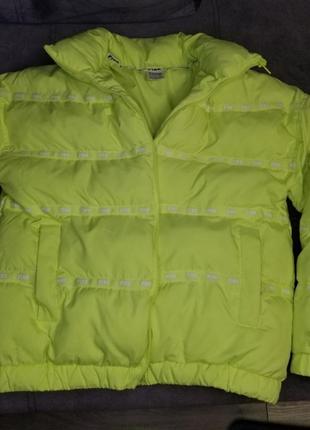 Куртка пуфер victoria's secret pink puffer winter jacket neon lime pink logo s nwt
