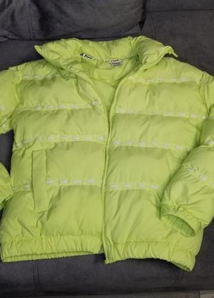 Куртка пуфер victoria's secret pink puffer winter jacket neon lime pink logo xs nwt2 фото