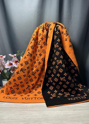 Шарф двухсторонний черный оранжевый кашемировый женский  louis vuitton палантин луи витон