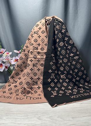 Шарф теплый двухсторонний черный персиковый кашемировый женский louis vuitton палантин луи витон