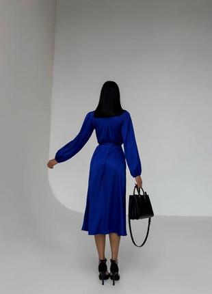 🎨4! шикарна шовкова нарядна сукня електрик синя шовк шовкова шелковая миди міді на запах4 фото
