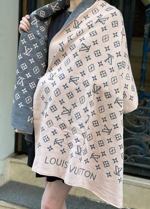 Шарф теплый двухсторонний черный бежевый кашемировый женский louis vuitton палантин луи витон1 фото