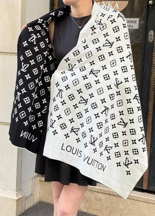 Шарф теплый двухсторонний черный белый кашемировый женский louis vuitton палантин луи витон