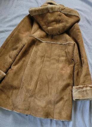 Дубленка пальто натуральная на беременность с капюшоном3 фото