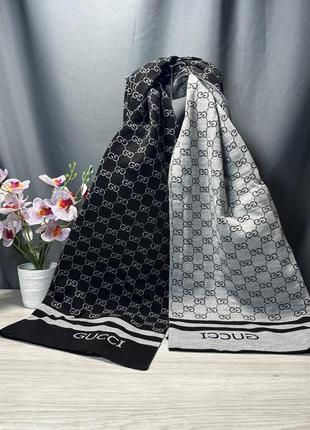 Шарф теплый двухсторонний черный серый кашемировый женский 170*65 gucci гуччи палантин...