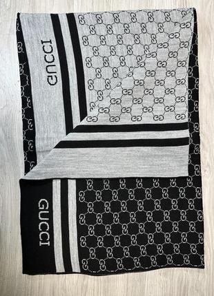 Шарф теплый двухсторонний черный серый кашемировый женский 170*65 gucci гуччи палантин...