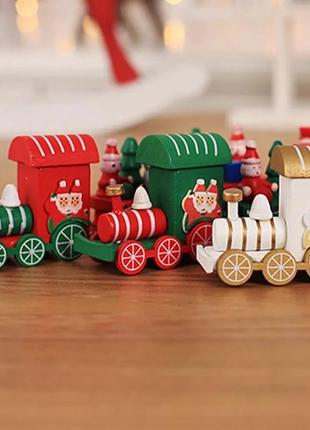 Деревянный декоративный новогодний поезд, новогоднее украшение2 фото
