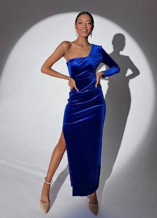 🎨 черное, синее! шикарное велюровое женское платье длинное длинное синее электрик макси макси бархат бархатное1 фото