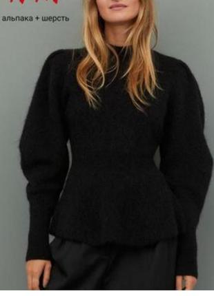 30%альпака,20%вовна, чорний джемпер з баскою, р.s