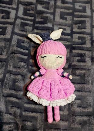 Вязаная кукла крючком в розовом платье, рост 25см аммигуруми