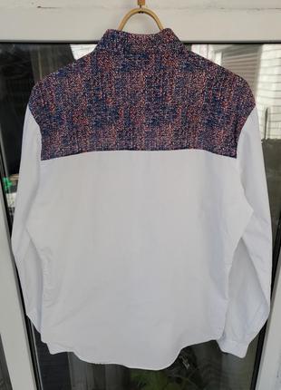 Мужская белая рубашка с цветной вставкой на груди zara man slim fit(xl-l)4 фото