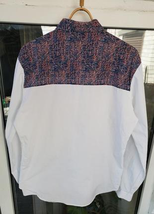 Мужская белая рубашка с цветной вставкой на груди zara man slim fit(xl-l)5 фото