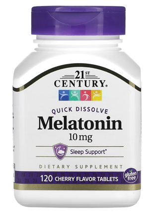 21st century, быстрорастворимый мелатонин, вишня, 10 мг, 120 таблеток1 фото