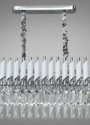 Кришталева люстра овальної форми для вітальні mumbai на 8 ламп білий +хром 9001-800x300wh+ch
