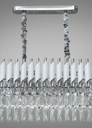 Кришталева люстра овальної форми для вітальні mumbai на 8 ламп білий +хром 9001-800x300wh+ch