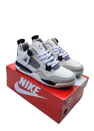 Мужские кроссовки nike jordan 4 белые с серым (термо)❄️