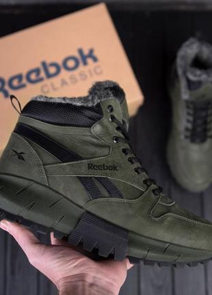 Мужские зимние кожаные ботинки reebok r-05 хаки бот10 фото