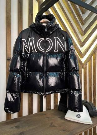 Куртка зима до -15° короткая в стиле moncler лаке дутая черная