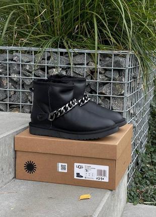 Женские зимові угги ugg chain black leather1 фото