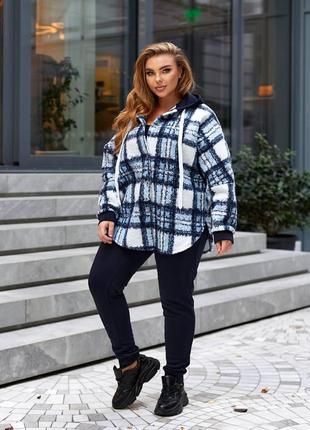 Зимний женский спортивный костюм рубашка кашемир и штаны тринитка на флисе размеры батал