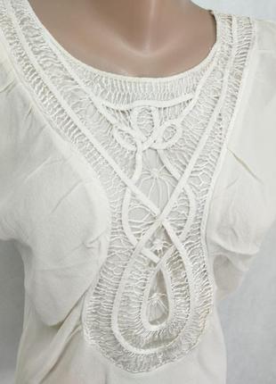 Шелковая блузка шитье кружево бежевая молочная4 фото