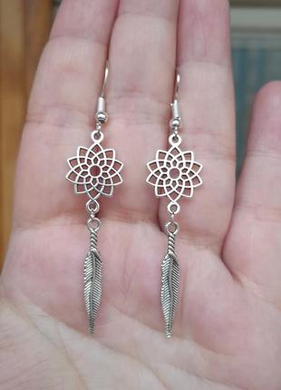 Сережки ловець снів чакри перо бохо етно хіпі
