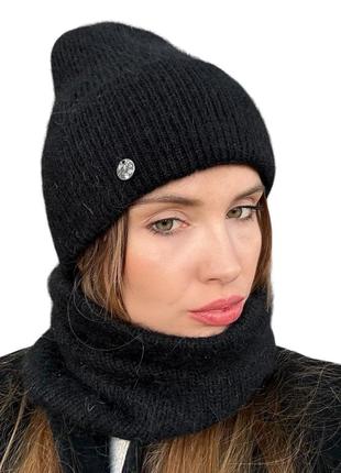 Комплект шапка теплая шерсть и баф женский4 фото