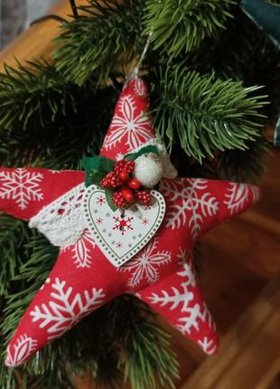 Новорічний декор, зірка текстильна, новорічна іграшка2 фото