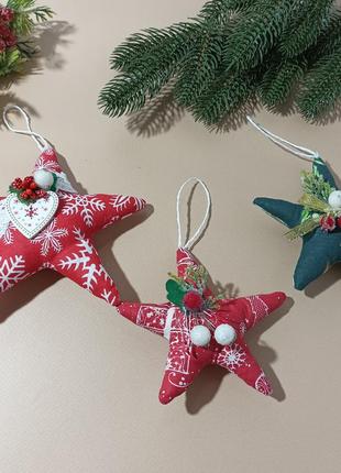 Новорічний декор, зірка текстильна, новорічна іграшка1 фото