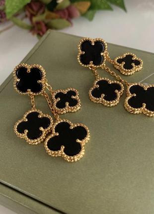 Серьги  стиль ванклиф vancleef, покрытие золотом au 750 ­