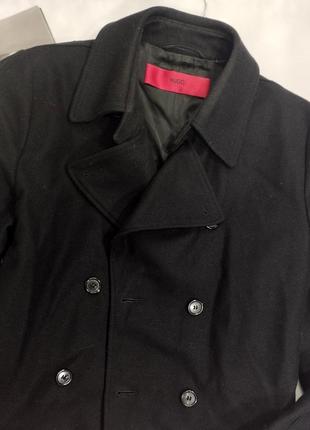 Черное двубортное пальто hugo boss шерсть5 фото