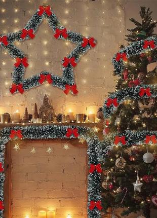 Декоративная новогодняя гирлянда-елка 2 метра, мишура подвеска с бантиками 🎀1 фото