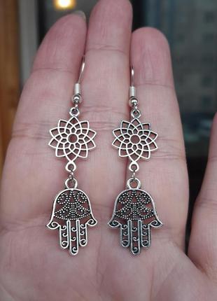 Серьги чакры хамса рука фатимы буддизм хиппи