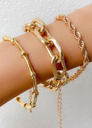 Модный золотистый набор браслетов цепи и кольцо-скоба, 5323