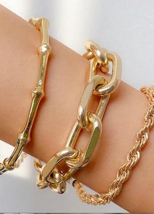 Модный золотистый набор браслетов цепи и кольцо-скоба, 53232 фото