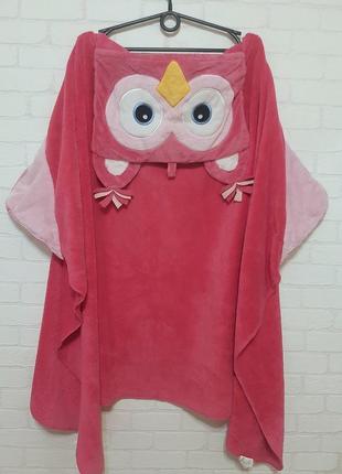 Большое плюшево-флисовое  одеяло, плед,полотенце   с теплым капюшоном "сова "3 фото