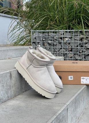 Женские угги ugg classic ultra mini platform light grey