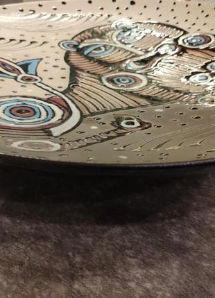Тарелка настенная лксф "кот лев", керамика, майолика. диаметр — 42 см.2 фото