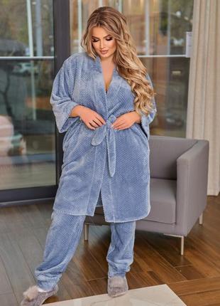 Теплый махровый домашний костюм-пижама