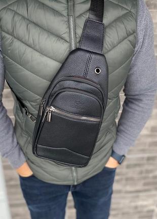 Чоловіча нагрудна сумка бананка слінг pu шкіра