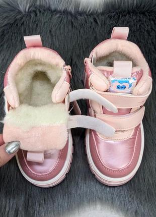 Ботинки детские для девочки зимние розовые на липучках bbt 52148 фото