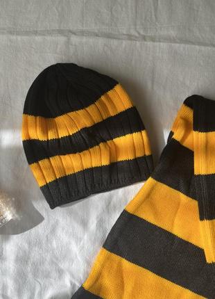 Яскрвий жовто-чорний набір шапка+шарф+рукавиці3 фото