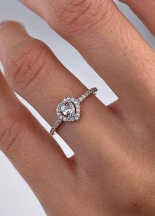 Серебряное кольцо сердечко с фианитами ( родий / позолота)