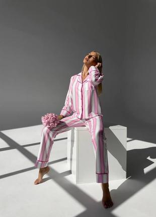 Жіноча піжама в рожеву полосочку ❤️ піжамка в смужку 🌸