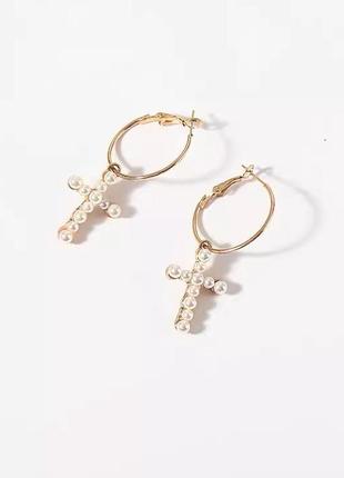 Сережки коло хрестики підвіски з перлинками стильна біжутерія