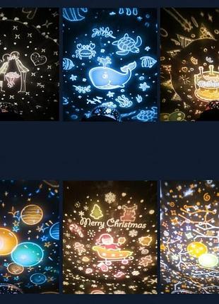 Аккумуляторный ночник-проектор зайчик со сменными картинками, музыкой, пультом