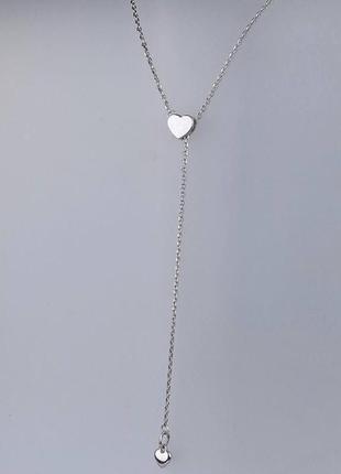 Серебряная подвеска с сердцем длинная (родий / позолота)2 фото